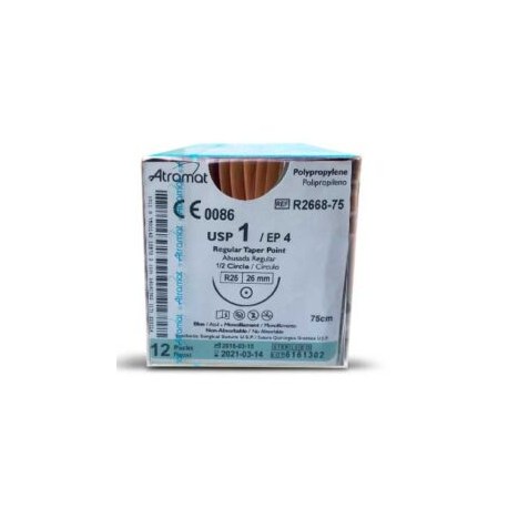 Sutura de  Polipropileno Atramat G3768-75 CALIBR3  1 AGUJA 37MM C/12